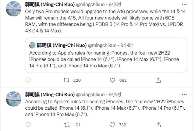 换壳iPhone 13?郭明錤：苹果iPhone 14系列将打破传统 基础款仍采用旧芯片