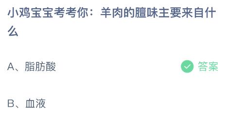 羊肉的膻味主要来自什么？蚂蚁庄园12.17今日答案最新