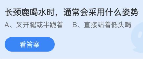 长颈鹿喝水时通常会采用什么姿势？蚂蚁庄园5.17今日答案最新