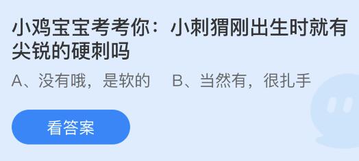 小刺猬刚出生时就有尖锐的硬刺吗？蚂蚁庄园小鸡课堂最新答案5月14日