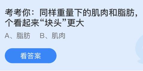 同样重量下的肌肉和脂肪哪个看起来“块头”更大？蚂蚁庄园今日答案最新5.29