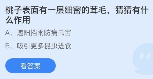 桃子表面有一层细密的茸毛有什么作用？蚂蚁庄园今日答案最新6.1