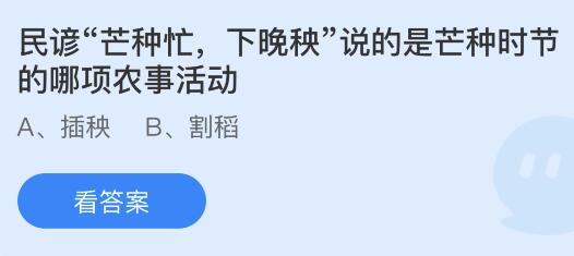 民谚“芒种忙，下晚秧”说的是芒种时节的哪项农事活动？蚂蚁庄园小鸡课堂最新答案6月5日