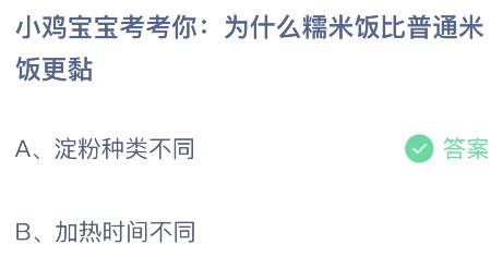 小为什么糯米饭比普通米饭更黏？蚂蚁庄园今日答案最新8.13