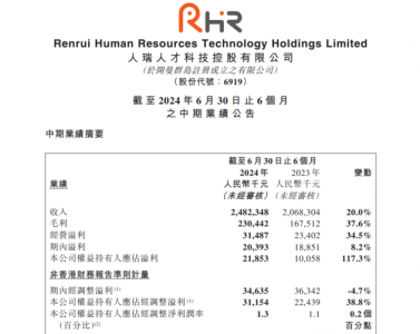 人瑞人才晒2024半年成绩单：营收净利双增长 数字