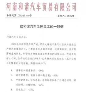 和谐汽车大幅度给员工降薪 豪车也赚不到钱了？