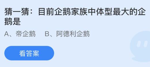 目前企鹅家族中体型最大的企鹅是什么哪一种？蚂蚁庄园小鸡课堂最新答案9月4日