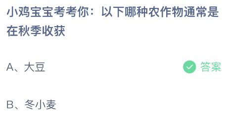 以下哪种农作物通常是在秋季收获？蚂蚁庄园今日答案最新10.26