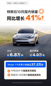 特斯拉10月国内销量突破4万大关！Model Y连续10个