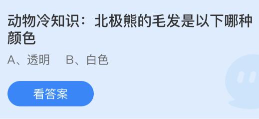 北极熊的毛发是以下哪种颜色？蚂蚁庄园今日答案最新11.16