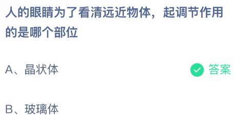 人的眼睛为了看清远近物体起调节作用的是哪个部位？蚂蚁庄园今日答案最新11.27