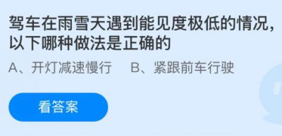 驾车在雨雪天遇到能见度极低的情况，以下哪种